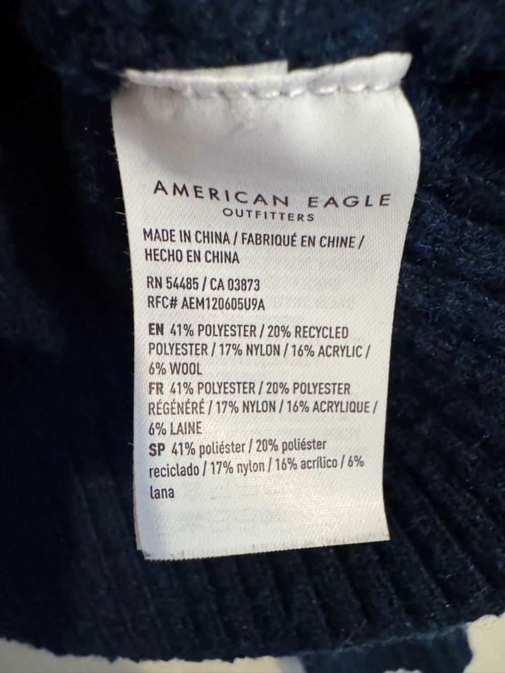 American Eagle Outfitters Navy Ribbed Crewneck Sweater - Picture 3 of 3